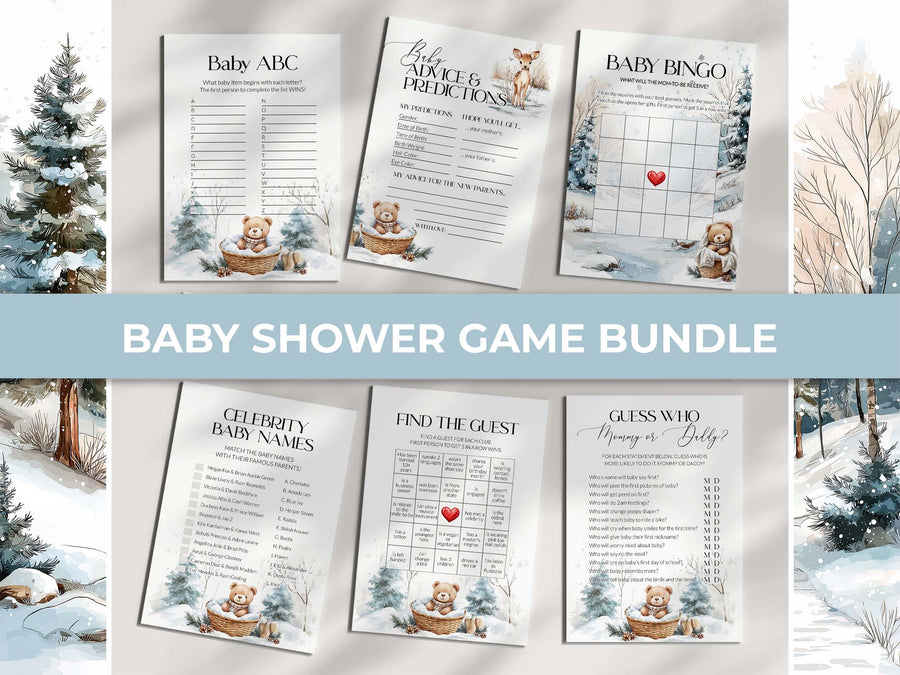 Winter Teddy Bear Baby Shower Games Bundle, Baby It's Cold Outside Template 094BE-BSGAME
