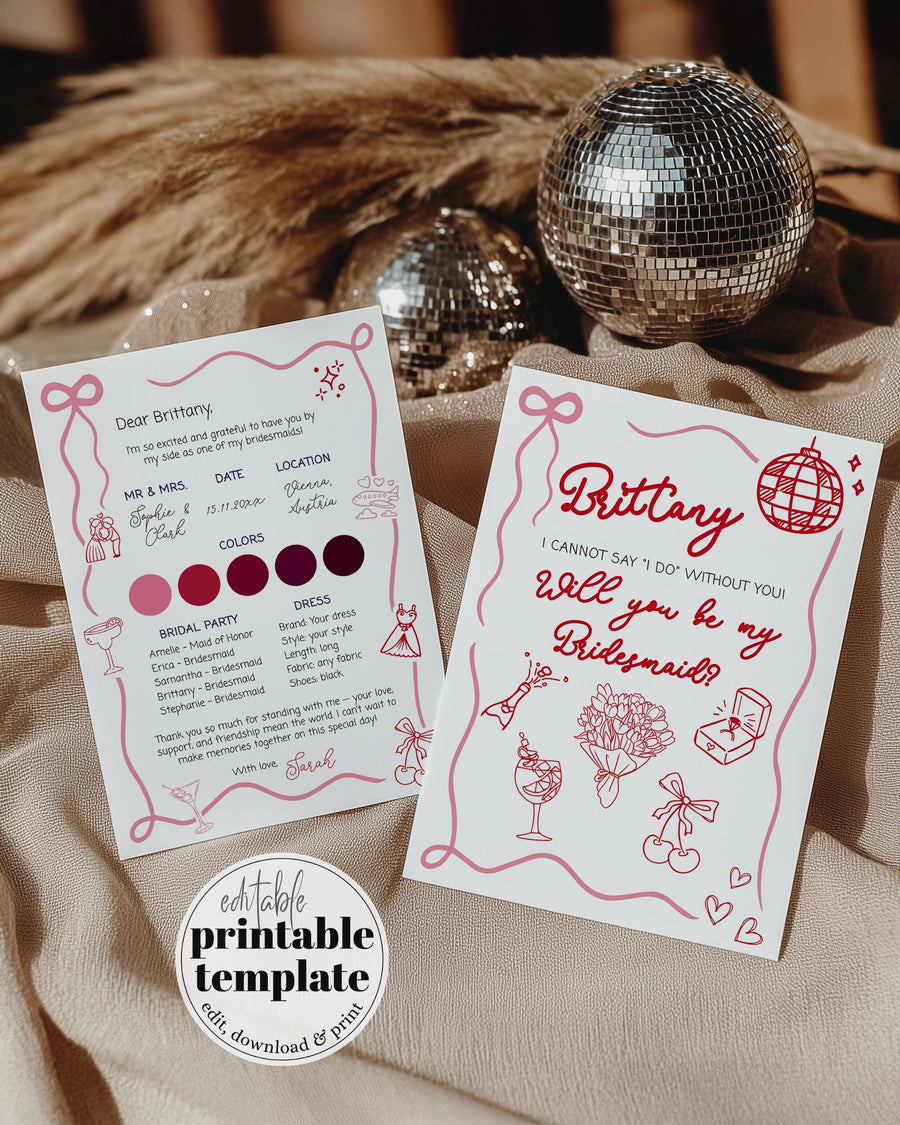 Cherry Bridesmaid Proposal Card Will You Be My Maid of Honor Editable Template 070PW-BRPRCA - marryful.org