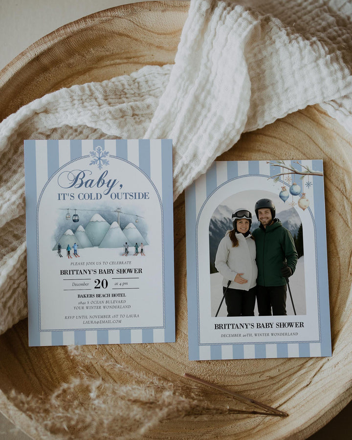 Baby It’s Cold Outside Baby Shower Invitation, Blue Ski Mountain Winter Theme, Editable Template #072 - TheLovebirdsDesign