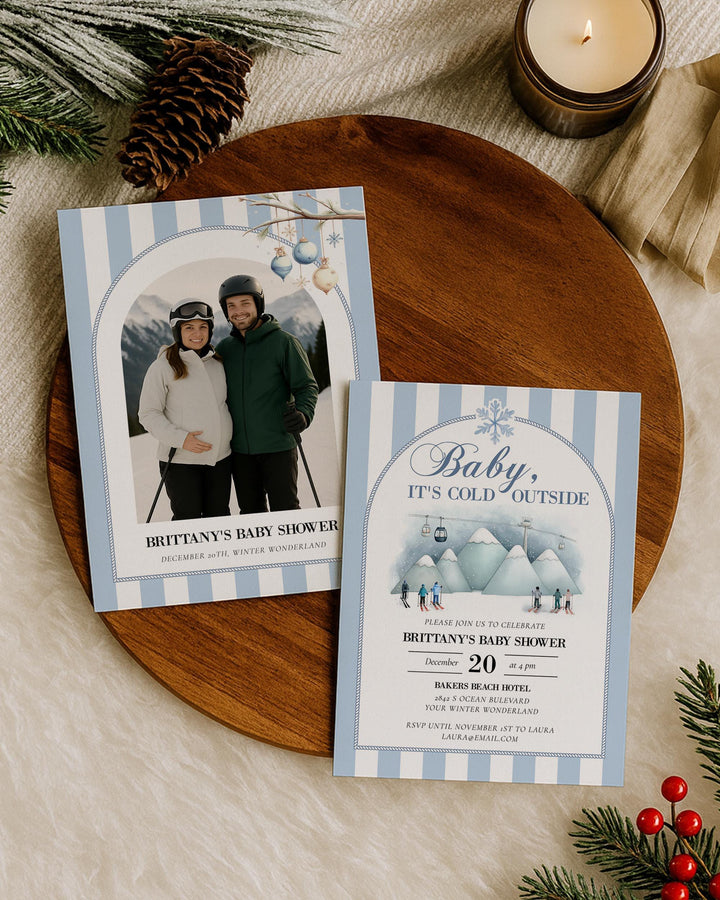 Baby It’s Cold Outside Baby Shower Invitation, Blue Ski Mountain Winter Theme, Editable Template #072 - TheLovebirdsDesign