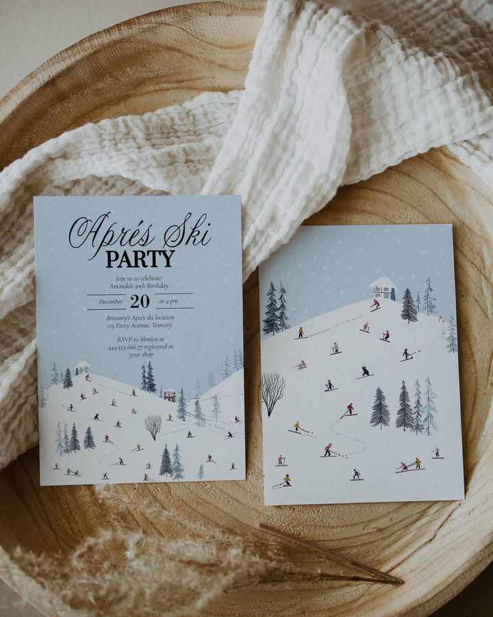 Après Ski Party Invitation, Winter Mountain Lodge Theme, Snowflake Blue Editable Template #072 - TheLovebirdsDesign
