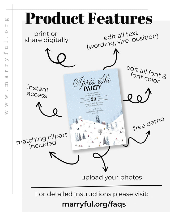 Après Ski Party Invitation, Winter Mountain Lodge Theme, Snowflake Blue Editable Template #072 - TheLovebirdsDesign