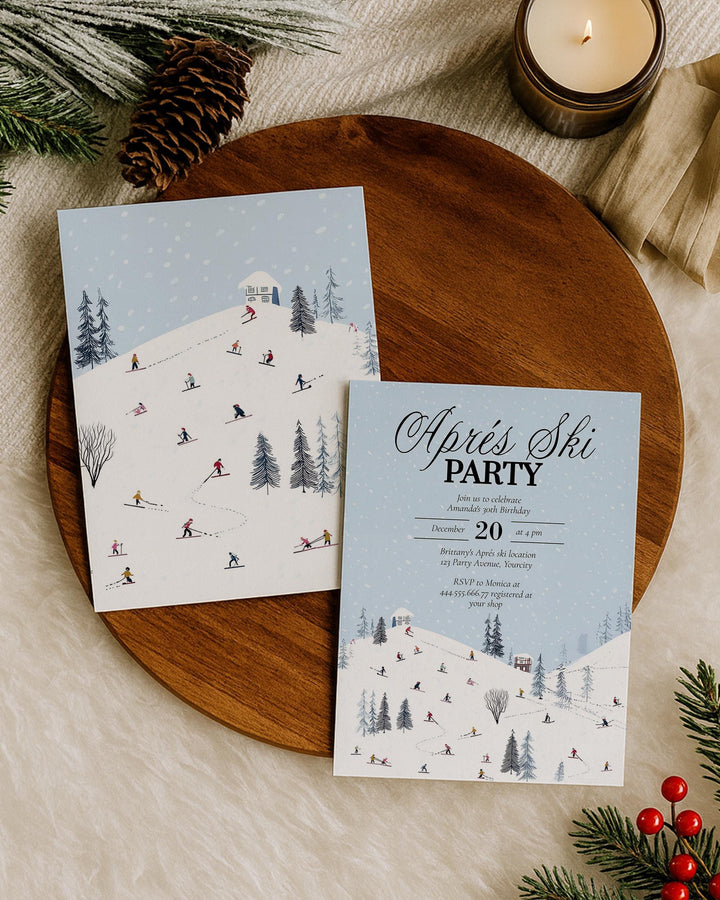 Après Ski Party Invitation, Winter Mountain Lodge Theme, Snowflake Blue Editable Template #072 - TheLovebirdsDesign
