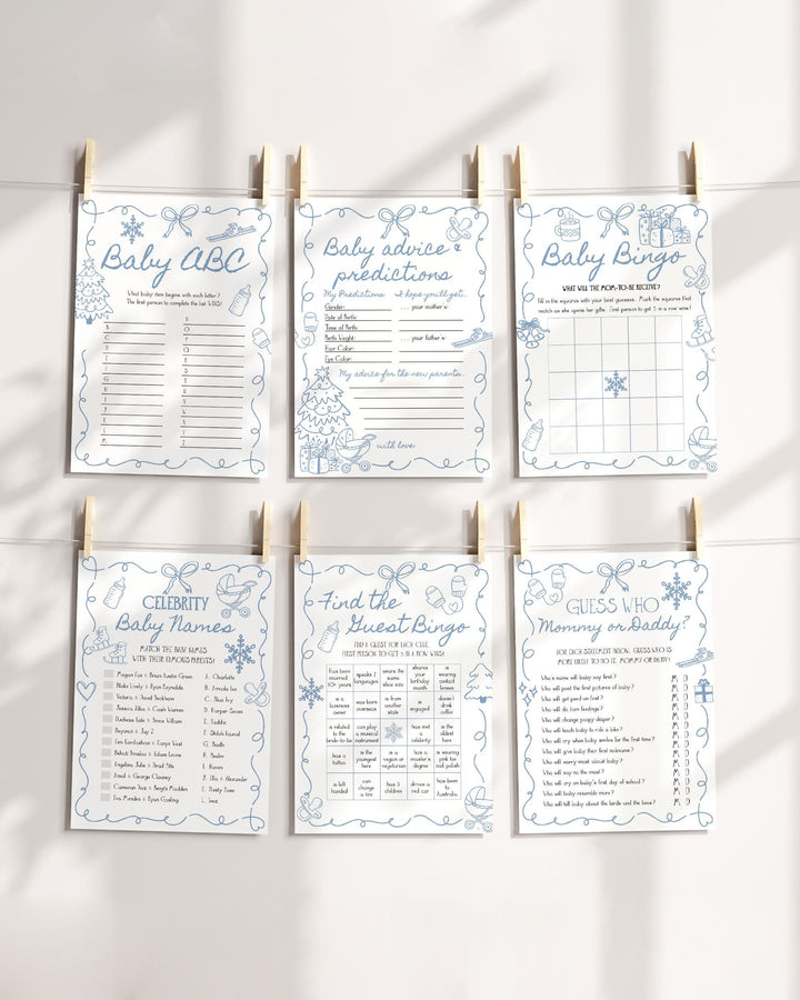 Winter Baby Shower Game Bundle Blue Snowflake Apres Ski Party Editable Template #070 - TheLovebirdsDesign