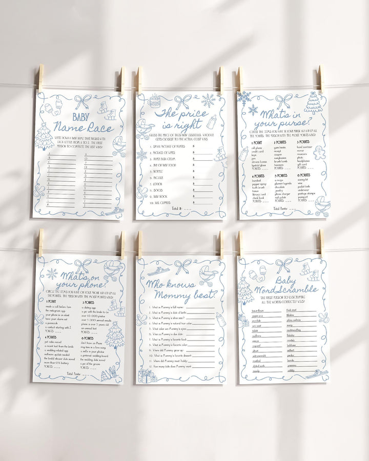 Winter Baby Shower Game Bundle Blue Snowflake Apres Ski Party Editable Template #070 - TheLovebirdsDesign