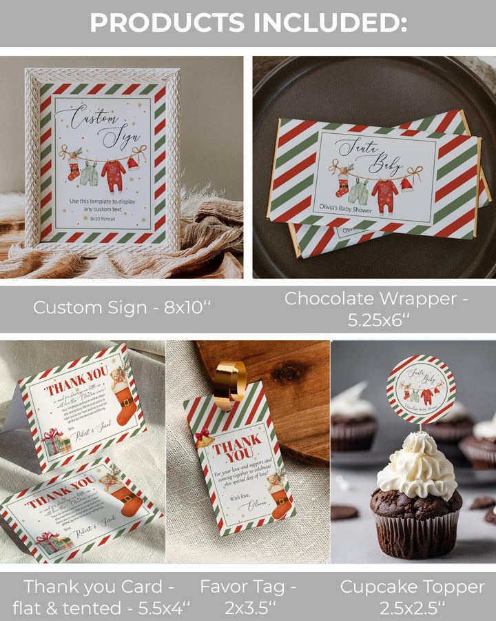 Santa Baby Shower Bundle, Red Green Christmas Baby Shower Decorations, Festive Holiday Party Templates #072 - TheLovebirdsDesign