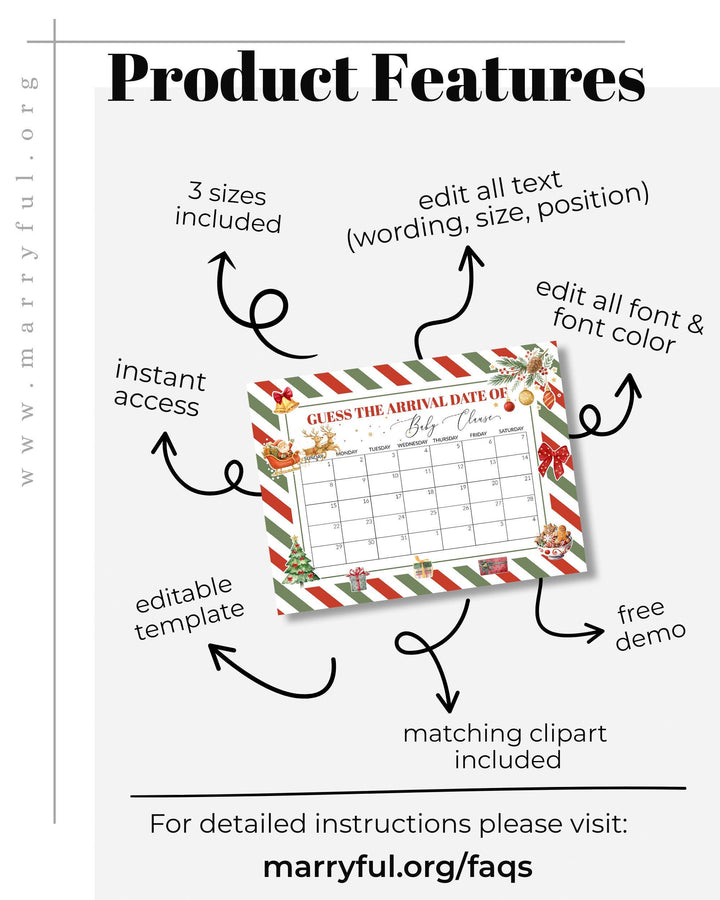 Guess Baby’s Arrival Sign, Santa Baby Shower Game, Christmas Red Green Editable Template #072 - TheLovebirdsDesign