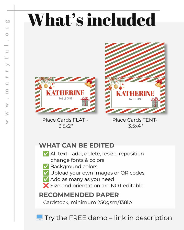 Santa Baby Place Cards, Christmas Baby Shower Food Labels, Flat & Tented Editable Templates #072 - TheLovebirdsDesign