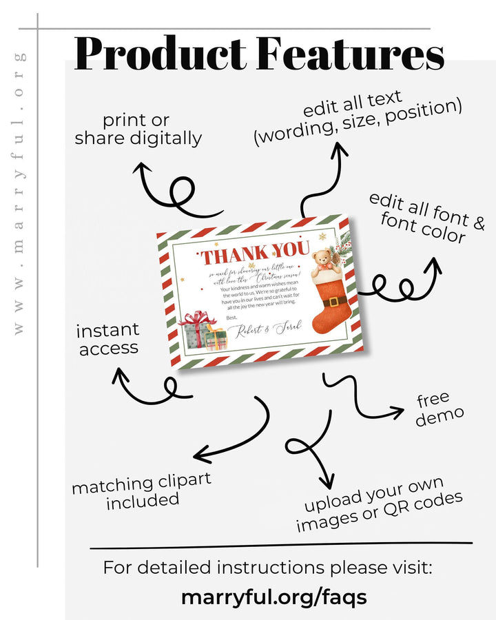 Santa Baby Thank You Card, Christmas Baby Shower Notes, Flat & Tented Editable Template #072 - TheLovebirdsDesign