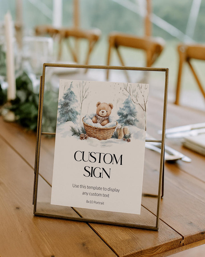 Winter Wonderland Custom Baby Shower Sign, Neutral Beige Teddy Bear Snow Theme, Editable Template #072 - TheLovebirdsDesign
