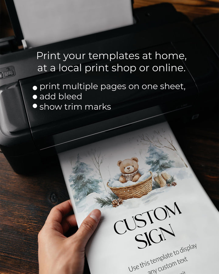 Winter Wonderland Custom Baby Shower Sign, Neutral Beige Teddy Bear Snow Theme, Editable Template #072 - TheLovebirdsDesign