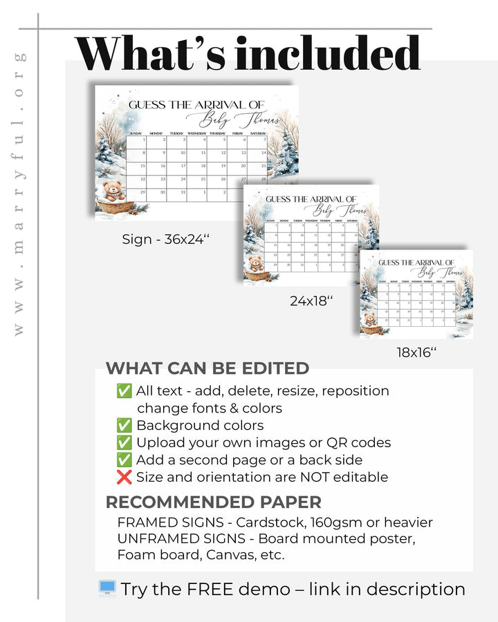 Guess Baby’s Arrival Sign, Baby It’s Cold Outside Winter Baby Shower Game, Editable Teddy Bear Templatee #072 - TheLovebirdsDesign