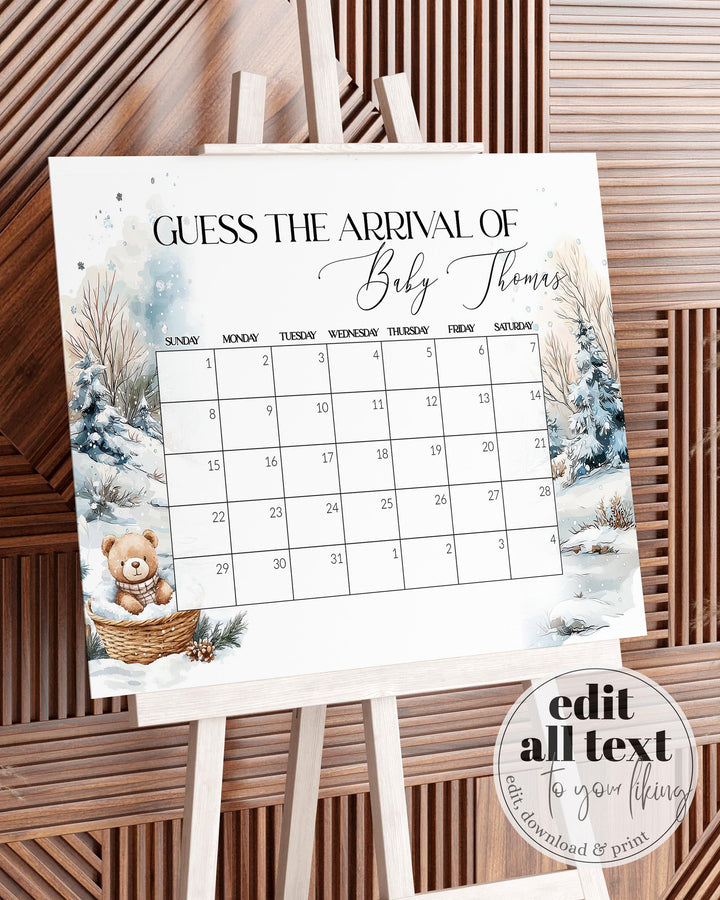 Guess Baby’s Arrival Sign, Baby It’s Cold Outside Winter Baby Shower Game, Editable Teddy Bear Templatee #072 - TheLovebirdsDesign