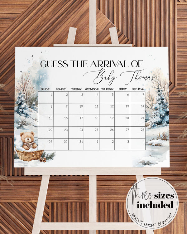 Guess Baby’s Arrival Sign, Baby It’s Cold Outside Winter Baby Shower Game, Editable Teddy Bear Templatee #072 - TheLovebirdsDesign