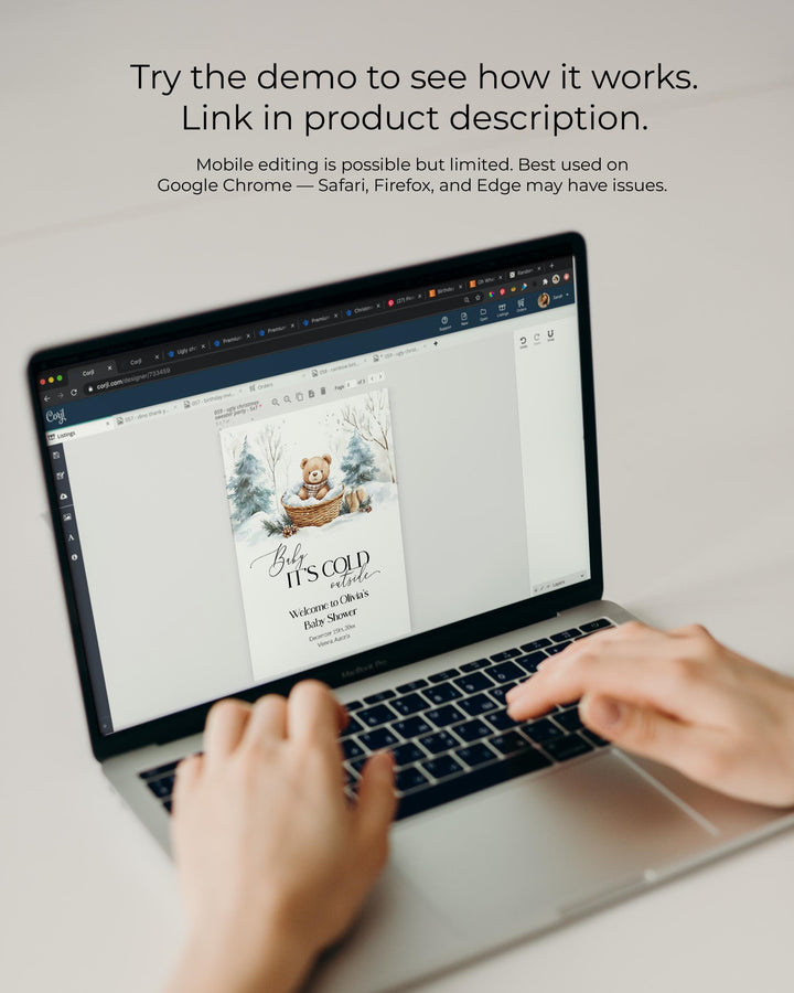 Baby It’s Cold Outside Welcome Sign, Winter Teddy Bear Baby Shower Decor, Editable Snowflake Template #072 - TheLovebirdsDesign