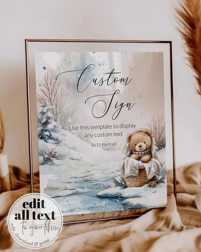 Baby It’s Cold Outside Custom Sign, Winter Teddy Bear Editable Sign Template, Snowy Baby Shower Decoration #072 - TheLovebirdsDesign