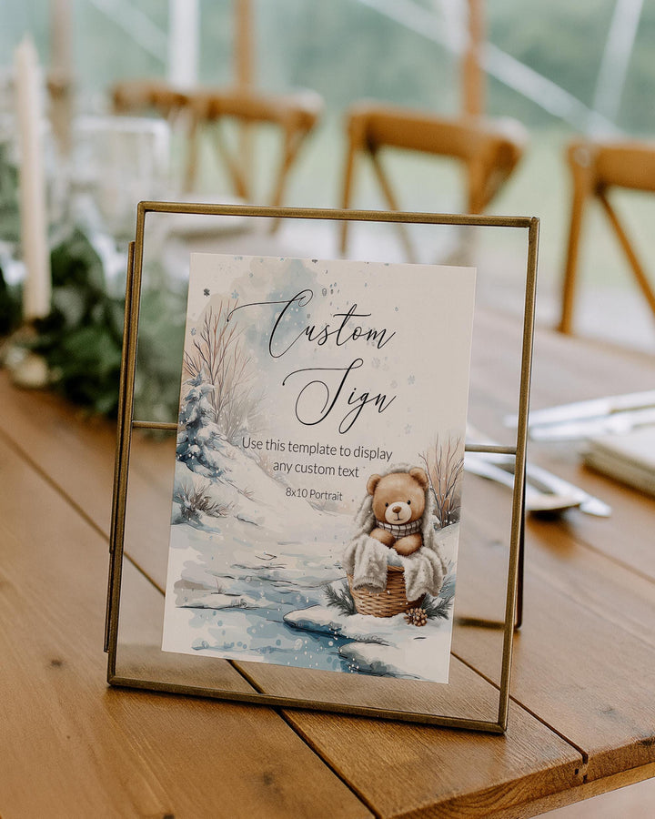 Baby It’s Cold Outside Custom Sign, Winter Teddy Bear Editable Sign Template, Snowy Baby Shower Decoration #072 - TheLovebirdsDesign