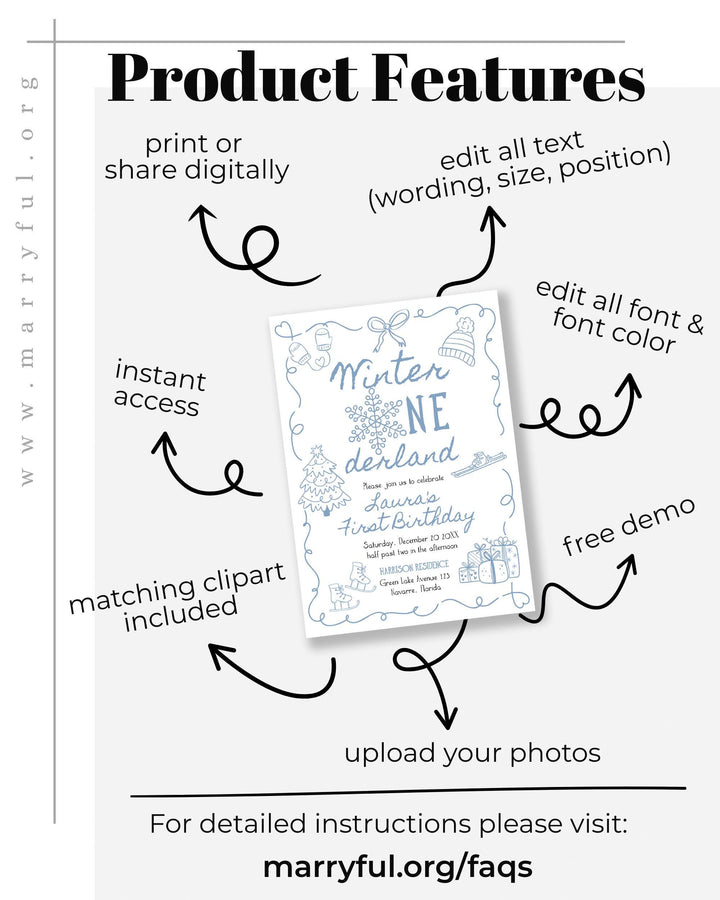 Blue Winter Onederland First Birthday Invitation Snowflake Baby Boy Template #070 - TheLovebirdsDesign