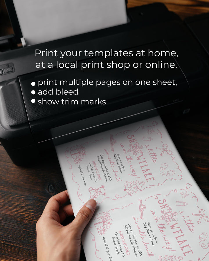 Pink Winter Baby Shower Invitation Suite Snowflake Baby Girl Invite Editable Template #070 - TheLovebirdsDesign