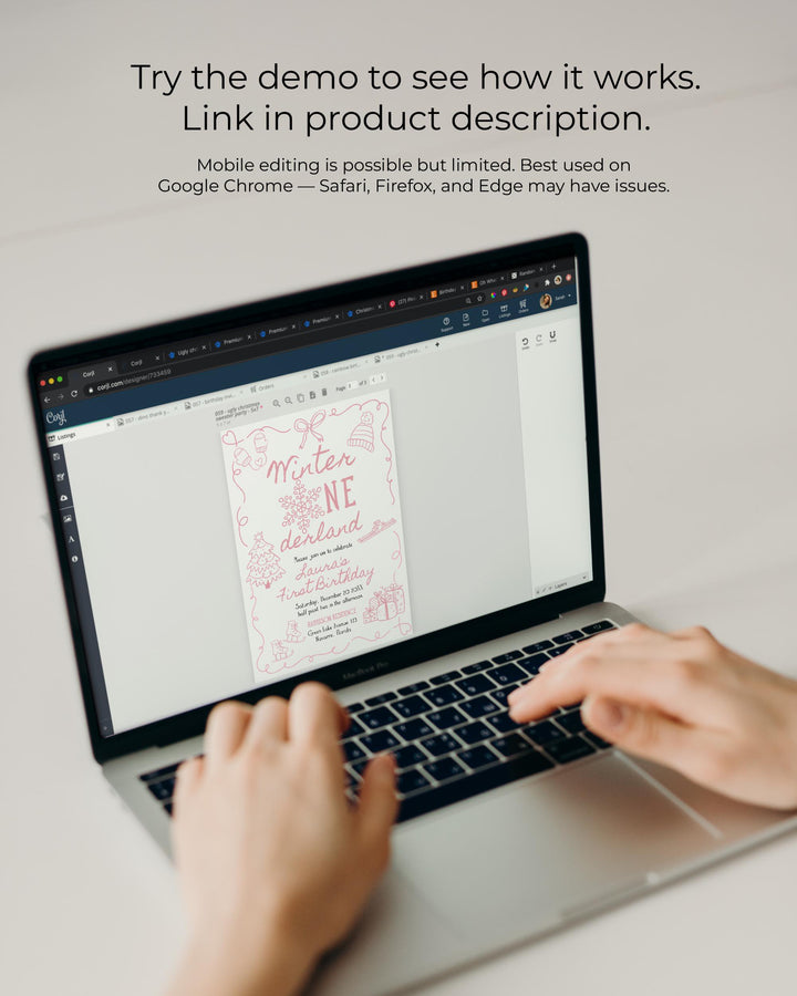 Pink Winter Onederland First Birthday Invitation Snowflake Baby Girl Template #070 - TheLovebirdsDesign