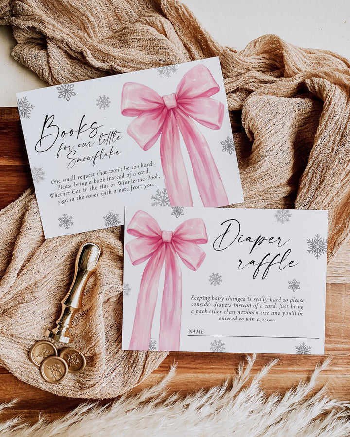 Pink Bow Snowflake Baby Shower Invitation Winter Baby Girl Editable Template #072 - TheLovebirdsDesign