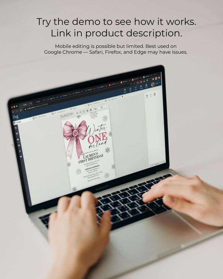 Pink Winter Onederland First Birthday Invitation Snowflake Baby Girl Template #072 - TheLovebirdsDesign