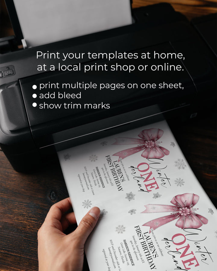 Pink Winter Onederland First Birthday Invitation Snowflake Baby Girl Template #072 - TheLovebirdsDesign