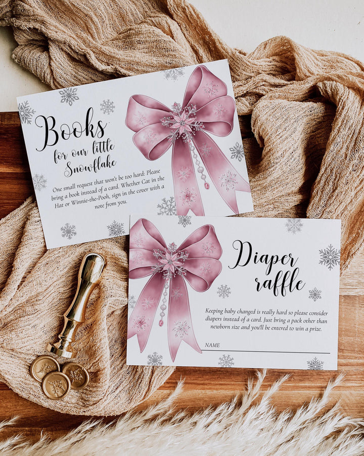 Pink Snowflake Baby Shower Invitation Suite A Little Snowflake Is On The Way Girl Template #072 - TheLovebirdsDesign