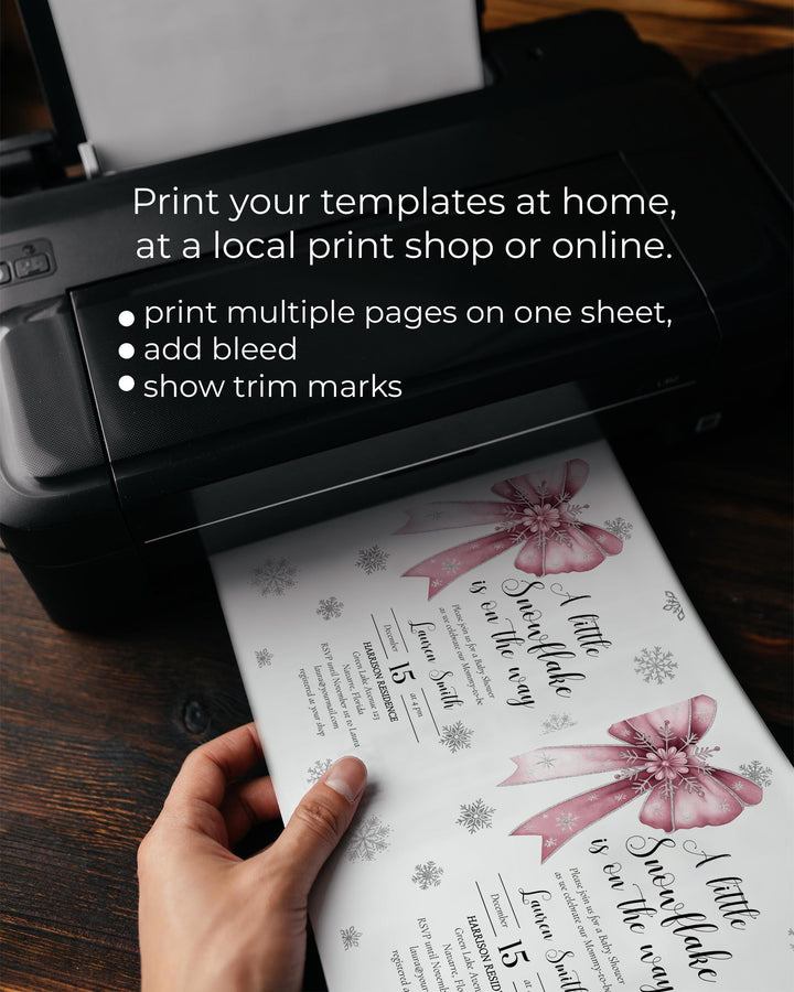 Pink Snowflake Baby Shower Invitation Suite A Little Snowflake Is On The Way Girl Template #072 - TheLovebirdsDesign