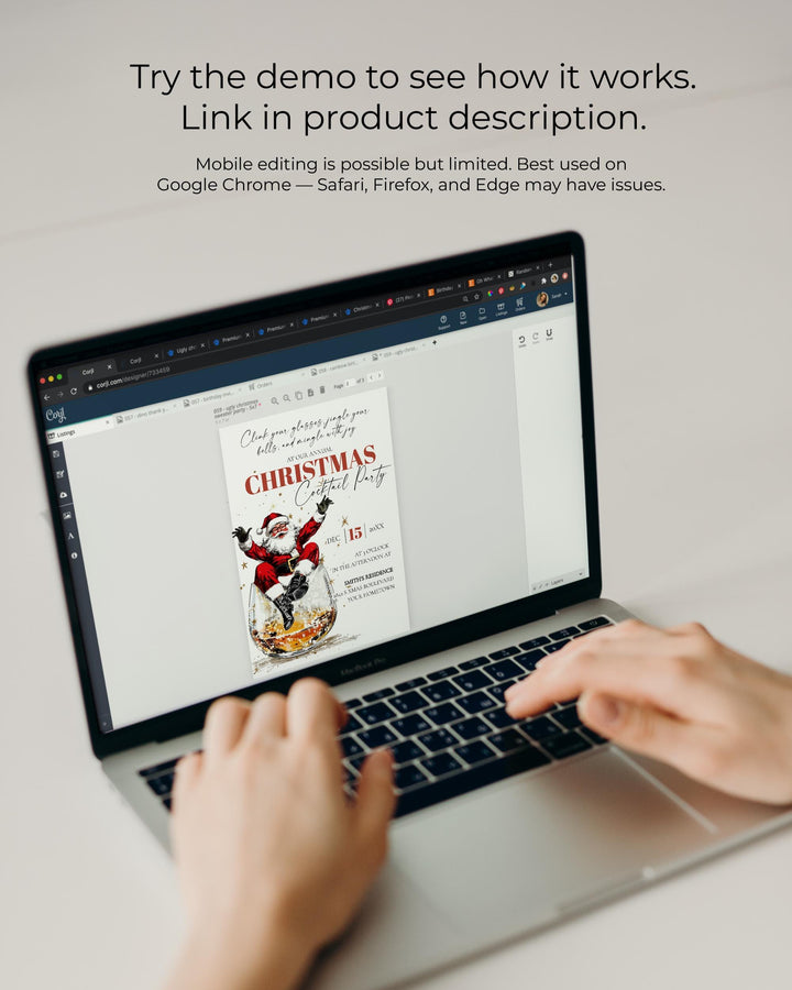 Retro Santa Bourbon Christmas Party Invitation Editable Holiday Cocktail Celebration Template #072 - TheLovebirdsDesign