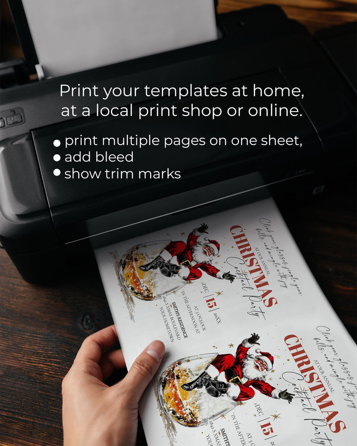 Retro Santa Bourbon Christmas Party Invitation Editable Holiday Cocktail Celebration Template #072 - TheLovebirdsDesign