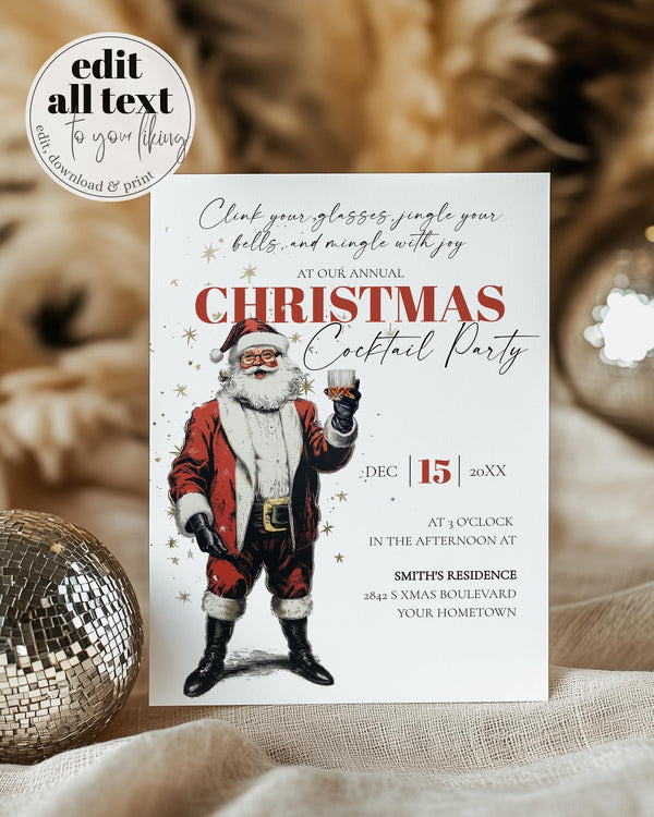 Santa Martini Christmas Party Invitation Editable Holiday Cocktail Celebration Jingle And Mingle Template #072 - TheLovebirdsDesign