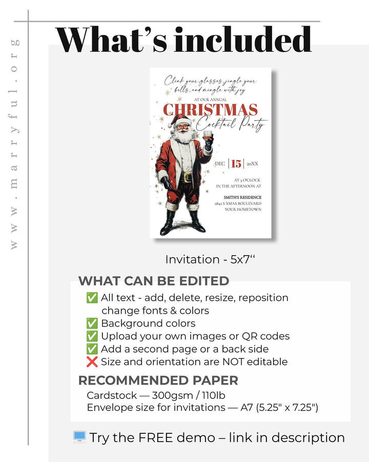 Santa Martini Christmas Party Invitation Editable Holiday Cocktail Celebration Jingle And Mingle Template #072 - TheLovebirdsDesign