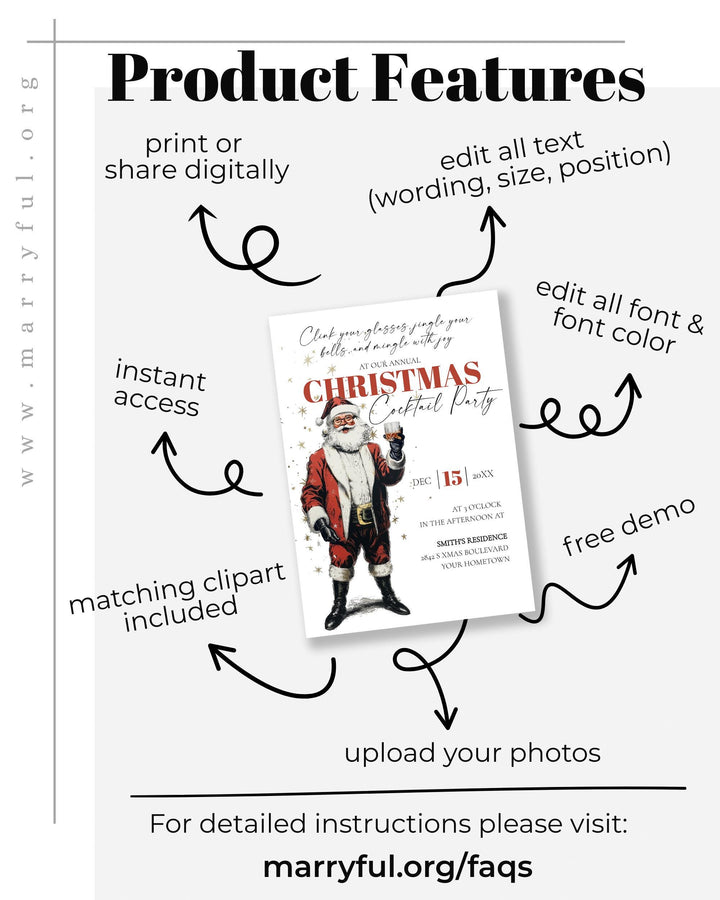 Santa Martini Christmas Party Invitation Editable Holiday Cocktail Celebration Jingle And Mingle Template #072 - TheLovebirdsDesign