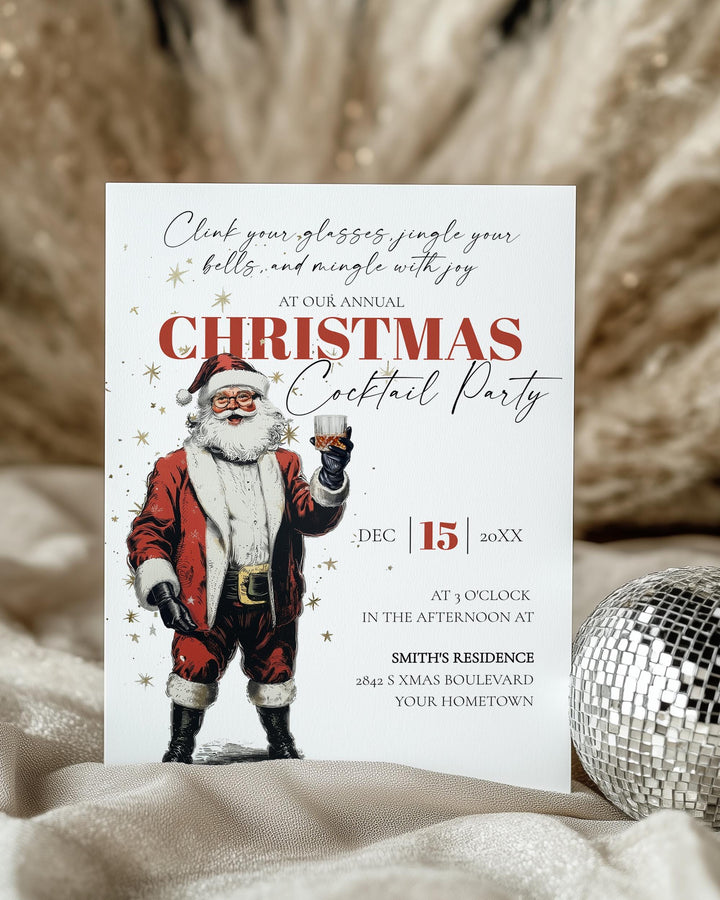 Santa Martini Christmas Party Invitation Editable Holiday Cocktail Celebration Jingle And Mingle Template #072 - TheLovebirdsDesign