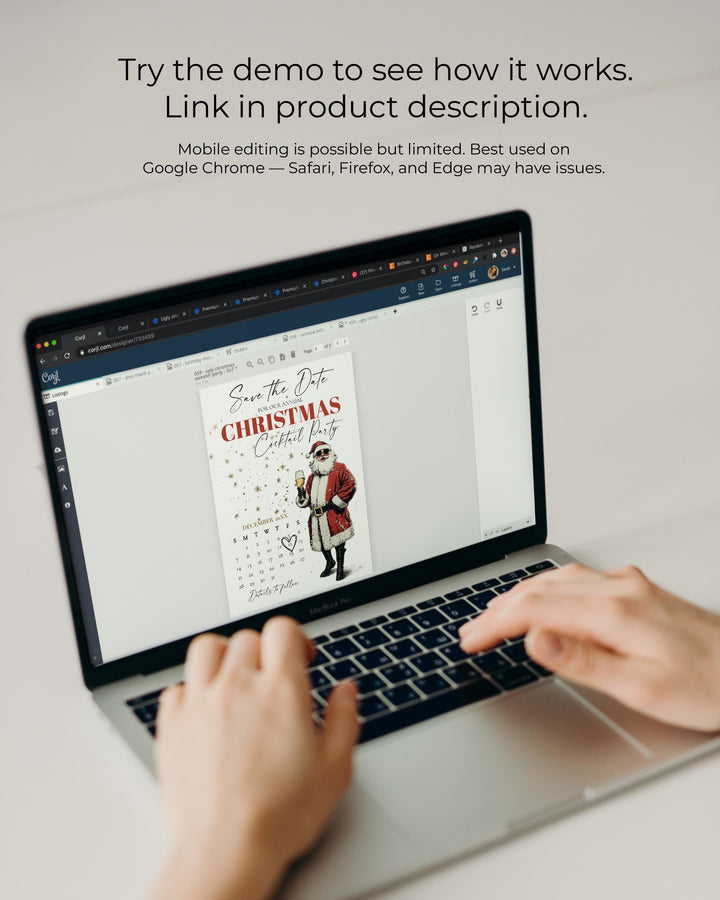 Retro Santa Save The Date Calendar Editable Christmas Party Invitation Champagne Holiday Template #072 - TheLovebirdsDesign