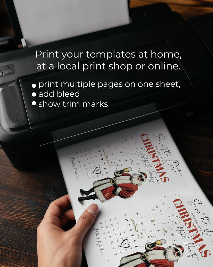 Retro Santa Save The Date Calendar Editable Christmas Party Invitation Champagne Holiday Template #072 - TheLovebirdsDesign