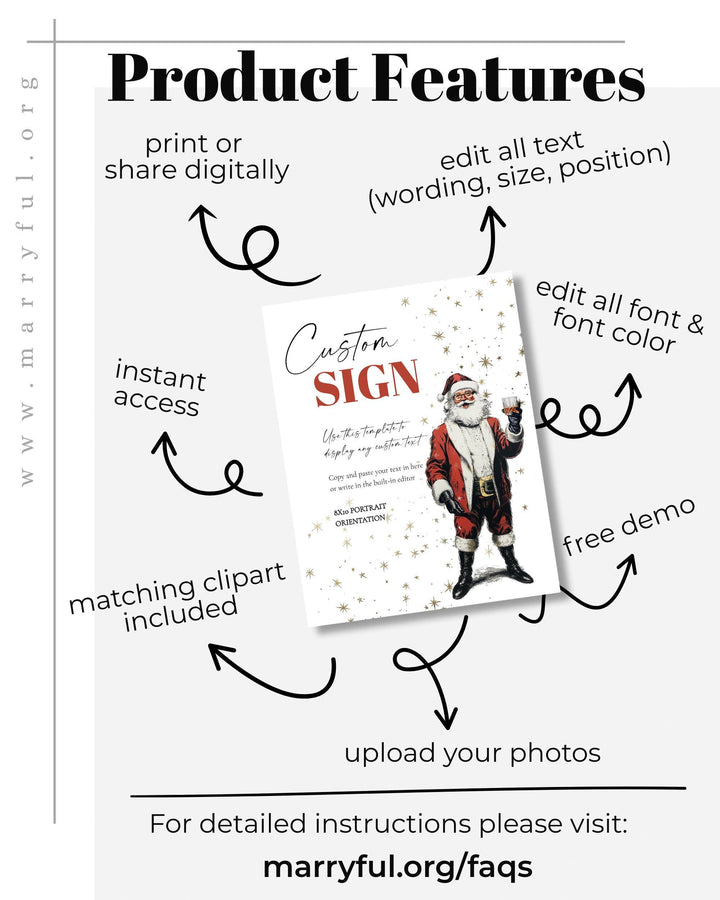 Santa Martini Custom Sign Editable Christmas Cocktail Party Decoration Holiday Bar Template #072 - TheLovebirdsDesign