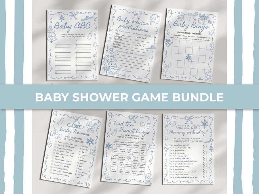 Winter Baby Shower Game Bundle Blue Snowflake Apres Ski Party Editable Template #070 - marryful.org