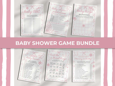 Add some fun to your Snow in Love baby shower with this pink winter game bundle. Whimsical doodle snowflakes and playful handwritten fonts create a cozy après-ski vibe — perfect for a pre-Christmas baby shower. Editable in Corjl and ready to print.