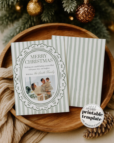 Vintage Christmas Photo Card, Happy Holidays Picture Card, Editable Family New Year Template #072 - TheLovebirdsDesign