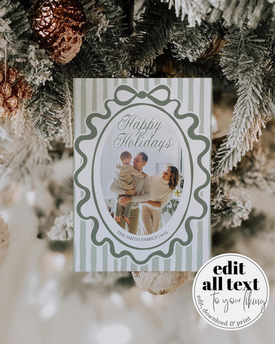 Vintage Christmas Photo Card, Editable Holiday Picture Template, Classic New Year Greeting #072 - TheLovebirdsDesign