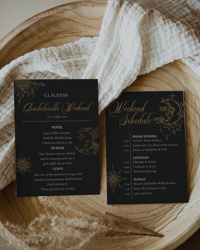 Celestial Bachelorette Weekend Itinerary Template - Editable and Printable - TheLovebirdsDesign