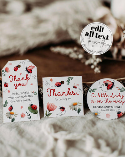 Lady Bug Favor Tags Cute Lovebug Labels Cupcake Toppers Whimsical Spring Baby Shower Template #072 - TheLovebirdsDesign