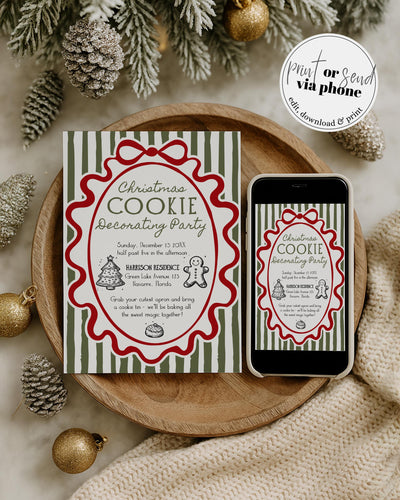Vintage Cookie Decorating Party Invitation, Winter Baking Christmas Doodle Template #070 - TheLovebirdsDesign