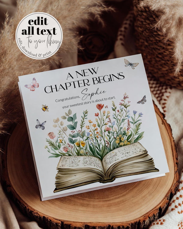 Storybook Baby Shower Greeting Card, A New Chapter Fairytale Baby Printable Editable Template #068 - TheLovebirdsDesign