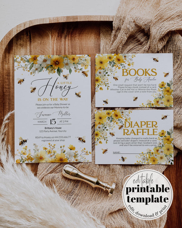 Honey Bee Baby Shower Invitation Template, Sweet Honey Is On The Way Floral 079HB-BSINV - marryful.org