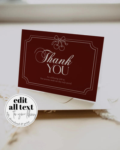 Burgundy Velvet Thank You Card, Old Money Luxury Elegant Party Template #080 - marryful.org
