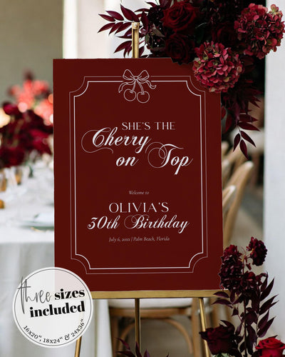 Cherry on Top Burgundy Velvet Welcome Sign, Old Money Luxury Vintage Frame Decor #080 - marryful.org