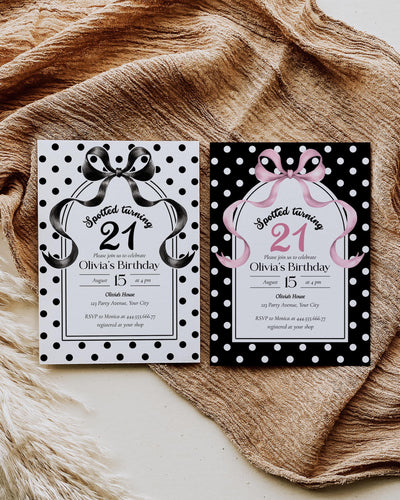 Polka Dot Birthday Invitation, Spotted Retro Party Invite Editable Black or White Template 083BW-BINV - marryful.org